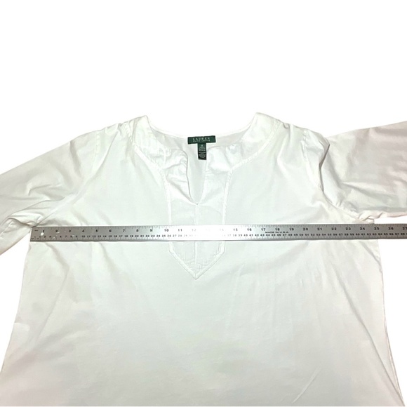 LAUREN RALPH LAUREN 100% Cotton White Split Crew Neck Blouse 3/4 Sleeves Sz 3X - Picture 7 of 9